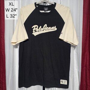 Vintage Polo Jeans Co Ralph Lauren T-Shirt XL Black Cream Raglan Script Logo Y2K